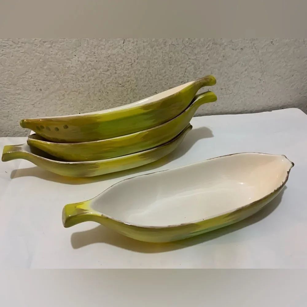 Vintage 4 Yellow Ceramic Banana Sundae Boat Dishes Ice Cream Japan G20